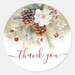 Elegant Winter Evergreen Baby shower Bedankt Ronde Sticker