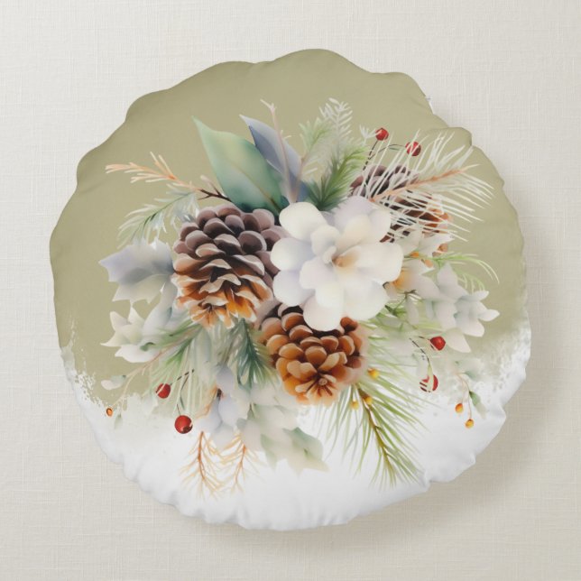 Elegant Winter Evergreen Baby shower Party Rond Kussen (Achterkant)