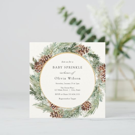 Elegant Winter Evergreen Baby Sprinkle Kaart (Staand voorkant)