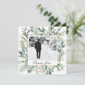Elegant Winter Evergreen Eucalyptus Photo Weddensc Bedankkaart (Staand voorkant)
