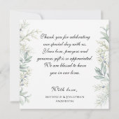 Elegant Winter Evergreen Eucalyptus Photo Weddensc Bedankkaart (Achterkant)