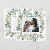 Elegant Winter Evergreen Eucalyptus Photo Weddensc Save The Date (Voorkant / Achterkant)