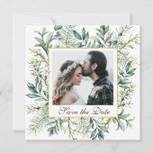 Elegant Winter Evergreen Eucalyptus Photo Weddensc Save The Date (Voorkant)