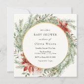 Elegant Winter Evergreen Poinsettia Baby shower Kaart (Voorkant)