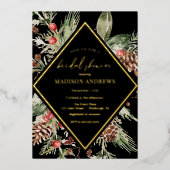 Elegant Winter Evergreen Poinsettia Vrijgezellenfe Folie Uitnodiging (Voorkant)