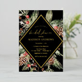 Elegant Winter Evergreen Poinsettia Vrijgezellenfe Folie Uitnodiging (Staand Voorkant)