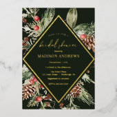 Elegant Winter Evergreen Poinsettia Vrijgezellenfe Folie Uitnodiging (Voorkant)