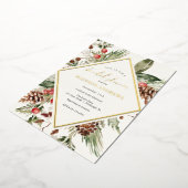 Elegant Winter Evergreen Poinsettia Vrijgezellenfe Folie Uitnodiging (Gedraaid)