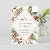 Elegant Winter Evergreen Poinsettia Vrijgezellenfe Kaart (Staand voorkant)