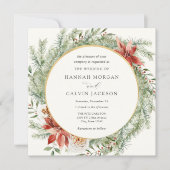Elegant Winter Evergreen Poinsettia Wedding Kaart (Voorkant)