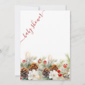 Elegant Winter Evergreen Waterverf Baby shower Kaart (Achterkant)
