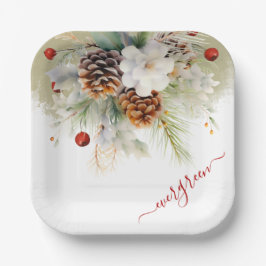 Elegant Winter Evergreen Waterverf Baby shower Papieren Bordje