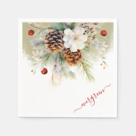 Elegant Winter Evergreen Waterverf Baby shower Servet