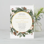 Elegant Winter Evergreen Wedding Folie Uitnodiging (Staand Voorkant)