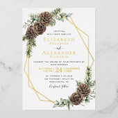 Elegant Winter Evergreen Wedding Gold Folie Uitnodiging (Voorkant)