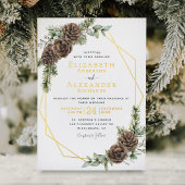 Elegant Winter Evergreen Wedding Gold Folie Uitnodiging