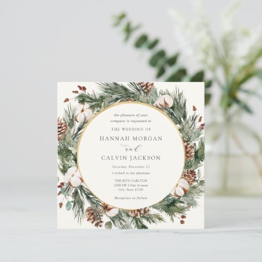 Elegant Winter Evergreen Wedding Kaart (Staand voorkant)
