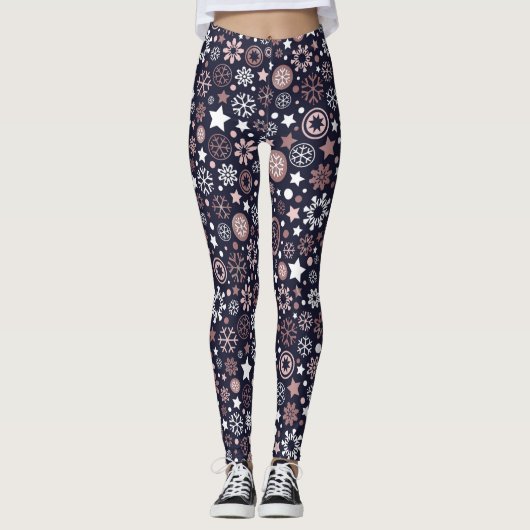 Elegant winter feestdagen roze goudsneeuwvlokken leggings (Voorkant)