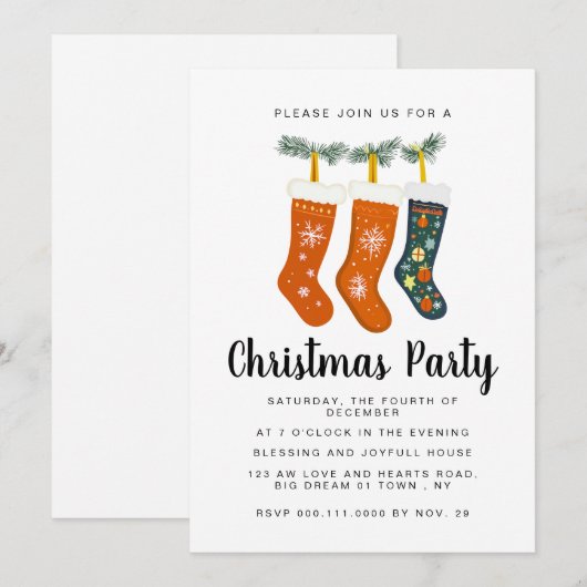 Elegant Winter Festive Clothesline Christmas Party Kaart (Voorkant / Achterkant)