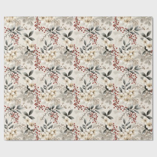 Elegant Winter Flora Feestelijk Wrap Design Cadeaupapier (Vlak)