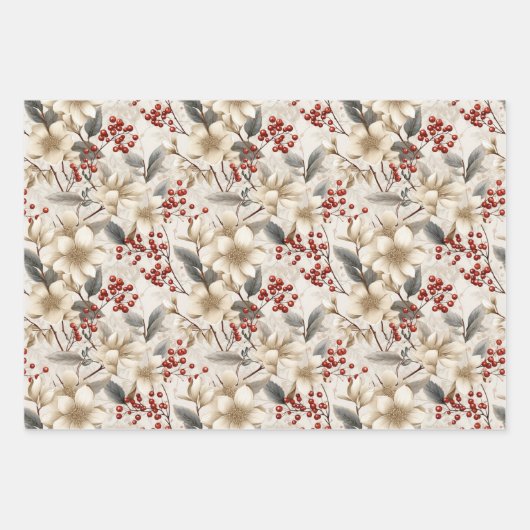 Elegant Winter Flora Feestelijk Wrap Design Inpakpapier Vel (Voorkant 3)