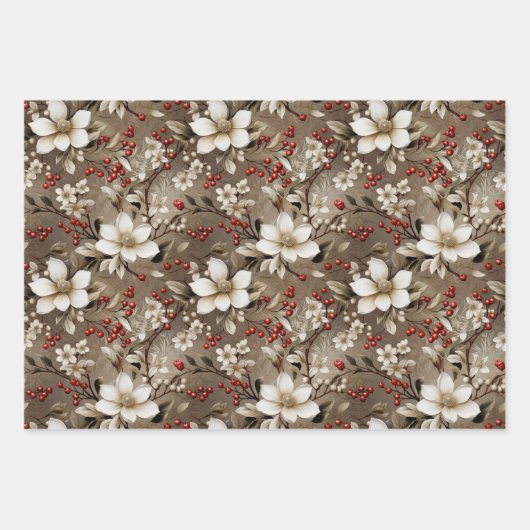 Elegant Winter Flora Feestelijk Wrap Design Inpakpapier Vel (Voorkant 2)