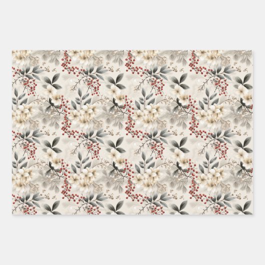 Elegant Winter Flora Feestelijk Wrap Design Inpakpapier Vel (Voorkant)