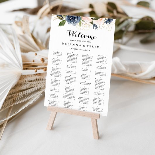 Elegant Winter Floral Alfabetical Seat Chart Poster