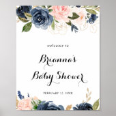 Elegant Winter Floral Baby shower Welkom Poster (Voorkant)