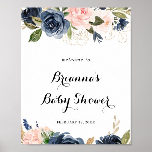 Elegant Winter Floral Baby shower Welkom Poster (Voorkant)