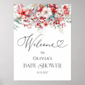 Elegant Winter Floral Baby shower Welkom Poster (Voorkant)