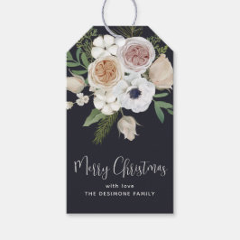 Elegant Winter Floral Black White Kerstmis Cadeaulabel