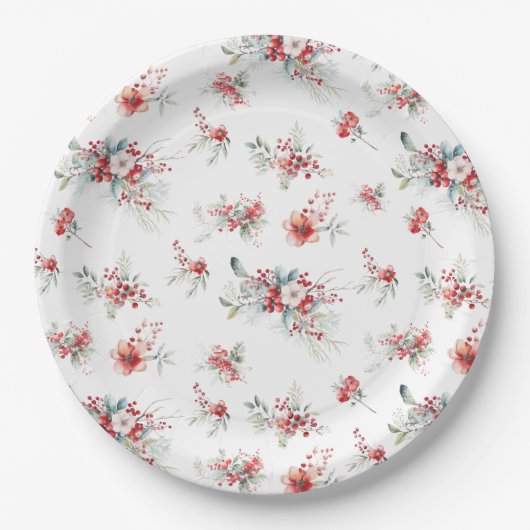 Elegant Winter Floral Botanisch Baby shower Papieren Bordje (Voorkant)