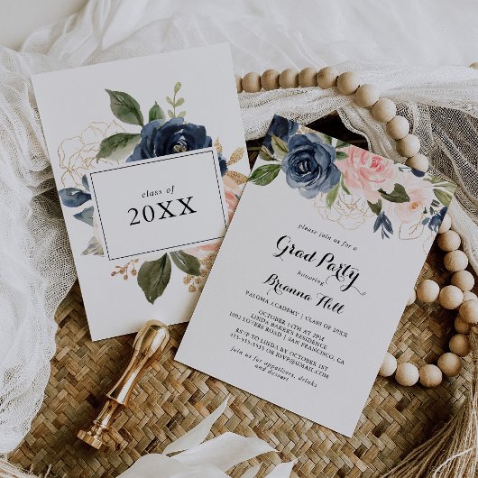 Elegant Winter Floral Calligraphy Afstudeerder Par Kaart