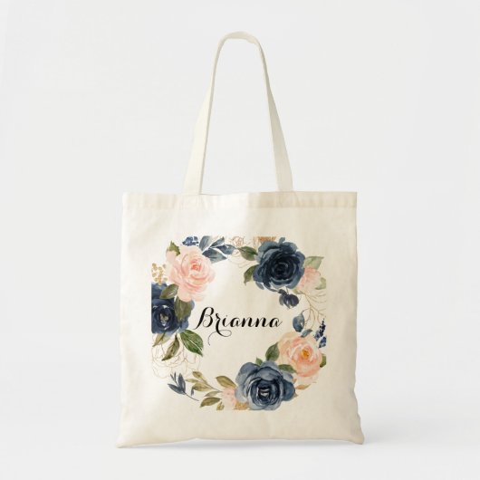 Elegant Winter Floral Calligraphy Bridesmaid Tote Bag (Voorkant)