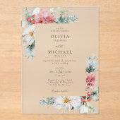 Elegant Winter Floral Christmas Wedding Acryl Uitnodigingen (Voorkant)