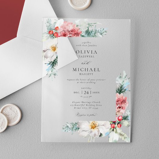 Elegant Winter Floral Christmas Wedding Acryl Uitnodigingen