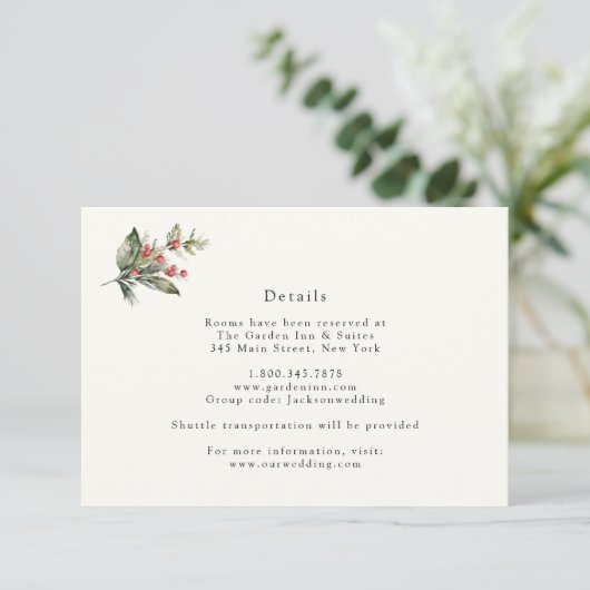 Elegant Winter Floral en Greenery — Details Card Kaart (Staand voorkant)