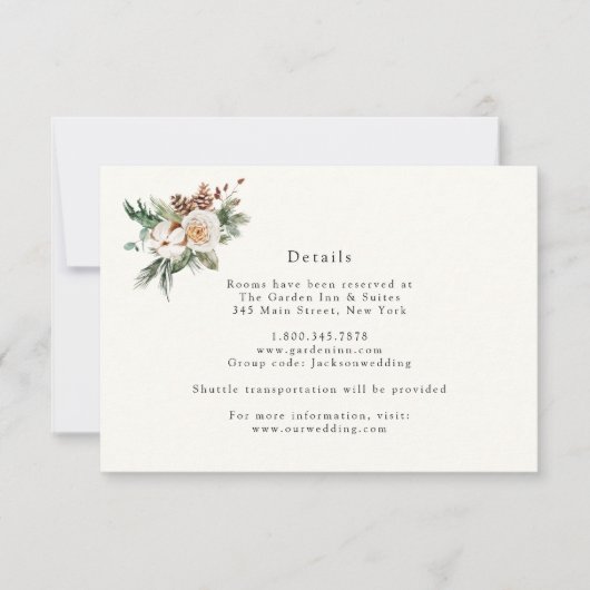 Elegant Winter Floral en Greenery — Details Card Kaart (Voorkant)