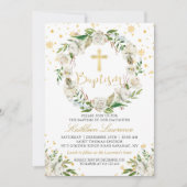 Elegant Winter Floral Girl Baptism Invitation Kaart (Voorkant)