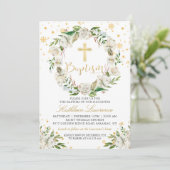 Elegant Winter Floral Girl Baptism Invitation Kaart (Staand voorkant)