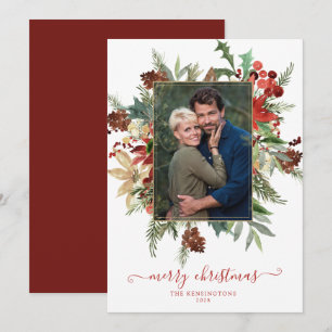 Elegant Winter Floral Gold Foil kerstfoto