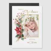 Elegant Winter Floral Gold Merry Christmas 1 Photo (Voorkant / Achterkant)