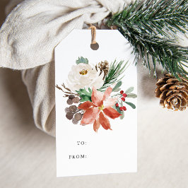 Elegant Winter Floral Holiday Cadeaulabel