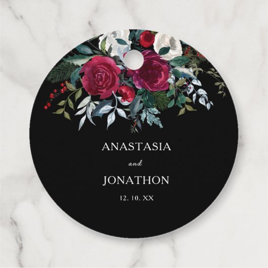 Elegant Winter Floral kerstbruiloft Bedankjes Labels (Achterkant)