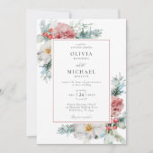 Elegant Winter Floral kerstbruiloft Kaart (Voorkant)