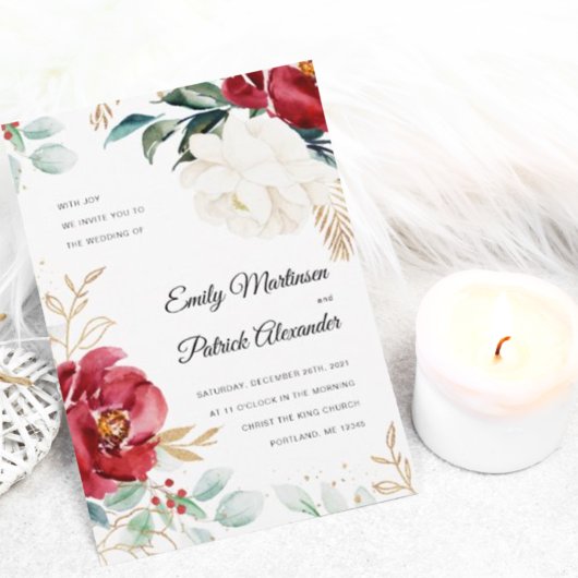 Elegant Winter Floral kerstbruiloft Kaart