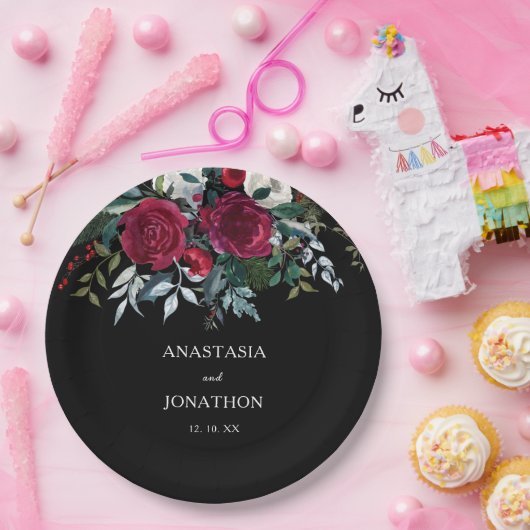 Elegant Winter Floral kerstbruiloft Papieren Bordje (Feest)