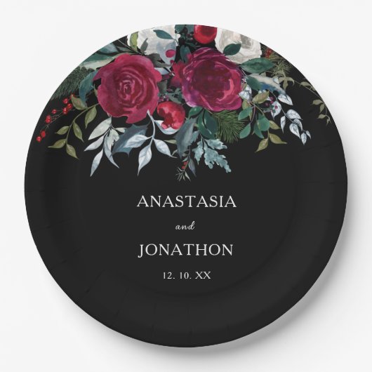 Elegant Winter Floral kerstbruiloft Papieren Bordje (Voorkant)