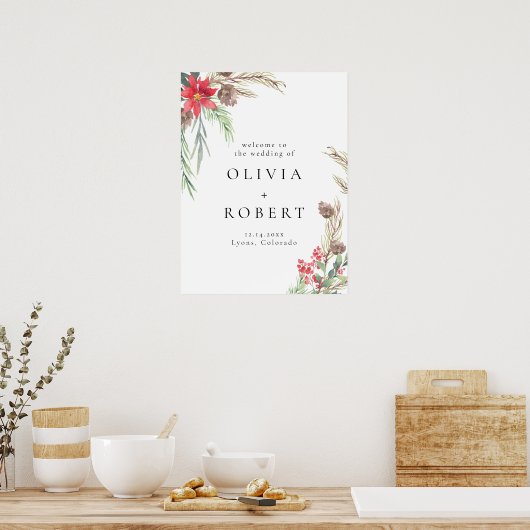 Elegant Winter Floral kerstbruiloft Welkom Poster (Keuken)